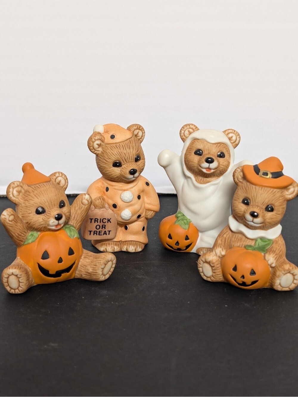 HOMCO Halloween Bear Figurines Set of 4 Trick or Treat Ghost Pumpkin Costume